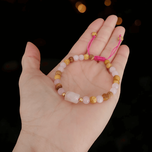 Pulsera Palo Santo Aromática y cuarzo Rosa Para el amor