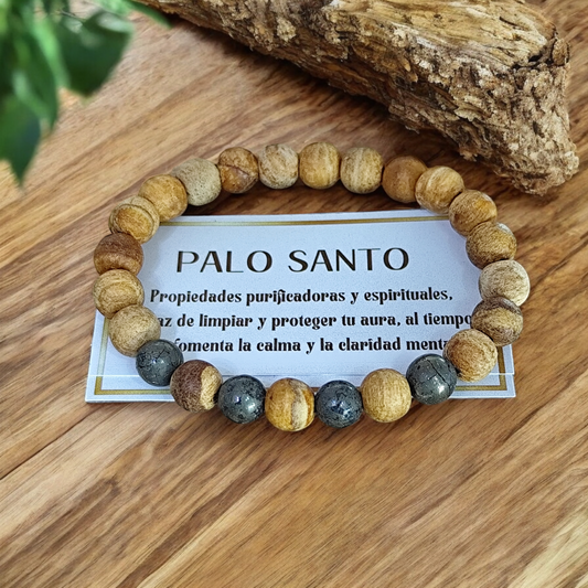 Pulseras Palo Santo Aromática y Pirita - "Protección, Sanación y Prosperidad"